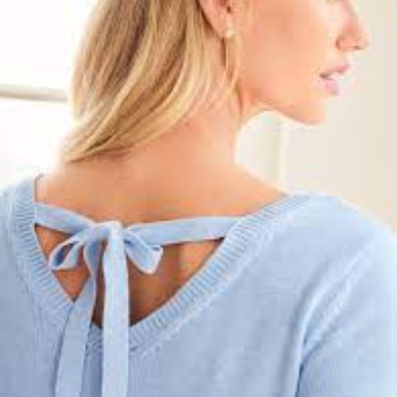 Talbots Double V Tie Back Sky Blue Sweater Women's Pima Cotton Size Medium - Picture 9 of 9